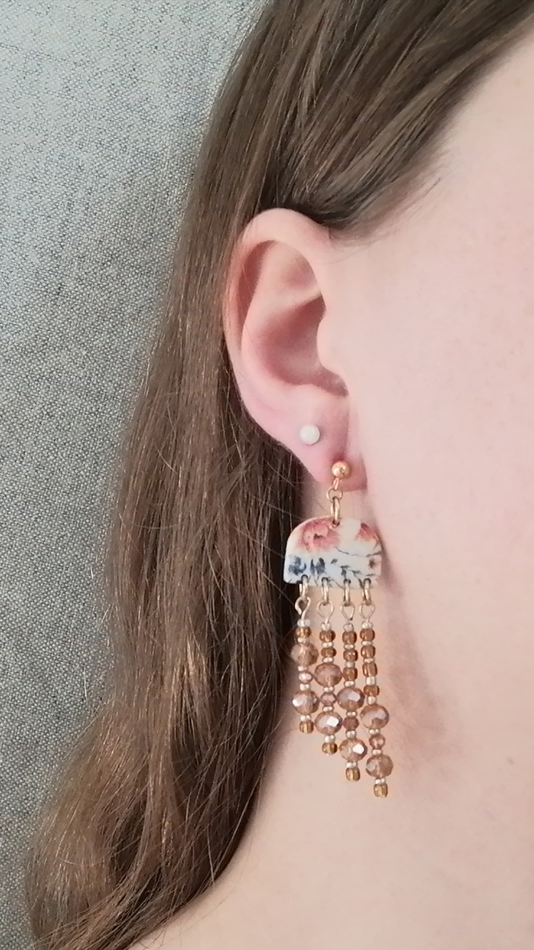 Boucles fleuries perles en cascade